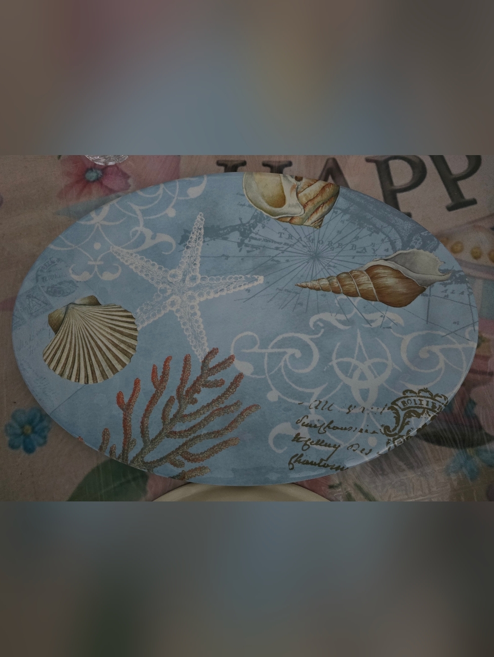 Coastal Seashell Serving Tray 20 in Summer Blue